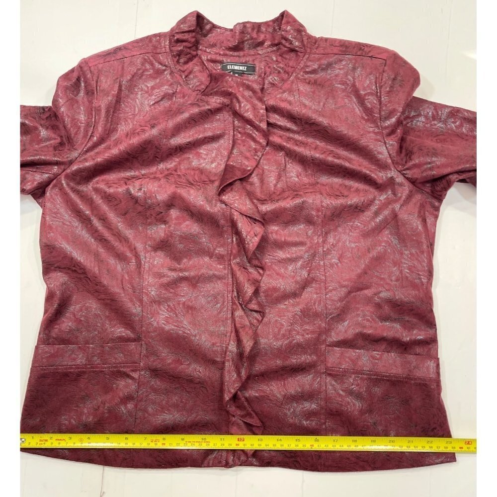 ELEMENTZ Maroon Suede-Feel Embossed Jacket Women's XL Full Zip Ruffle Metallic - Picture 13 of 15